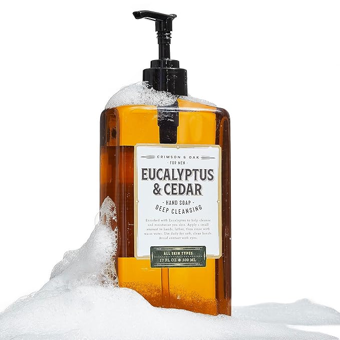 Body Prescriptions Crimson & Oak Men's Deep Cleansing Hand Soap with Pump Dispenser, 17 Fl Oz (Pack of 1), Eucalyptus & Cedar