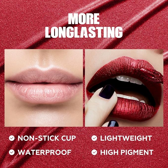 FOCALLURE Metallic Liquid Lipstick,Non Stick Cup Lip Gloss,High Impact Lip Color with Transfer-proof Wear,Long Lasting & Waterproof Lipstick Makeup for Women,After Heat