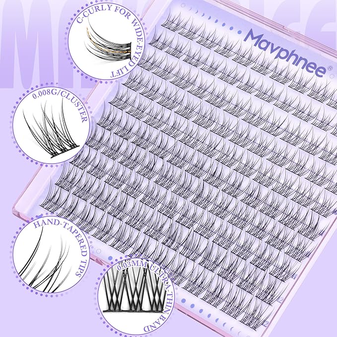 Mavphnee Lash Clusters Natural Cluster Eyelash Extensions 9-12MM Short Cluster Lashes Individuals C-Curly Lash Extension 120Pcs Individual Eyelashes Clusters for Clean Makeup