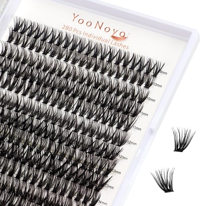 Lash Clusters 280pcs DIY Individual Lashes 40D Cluster Eyelash Extensions 9-15mm Eyelash Clusters Lash Extensions for Self Application (40D, 0.07D, 9-16mm)