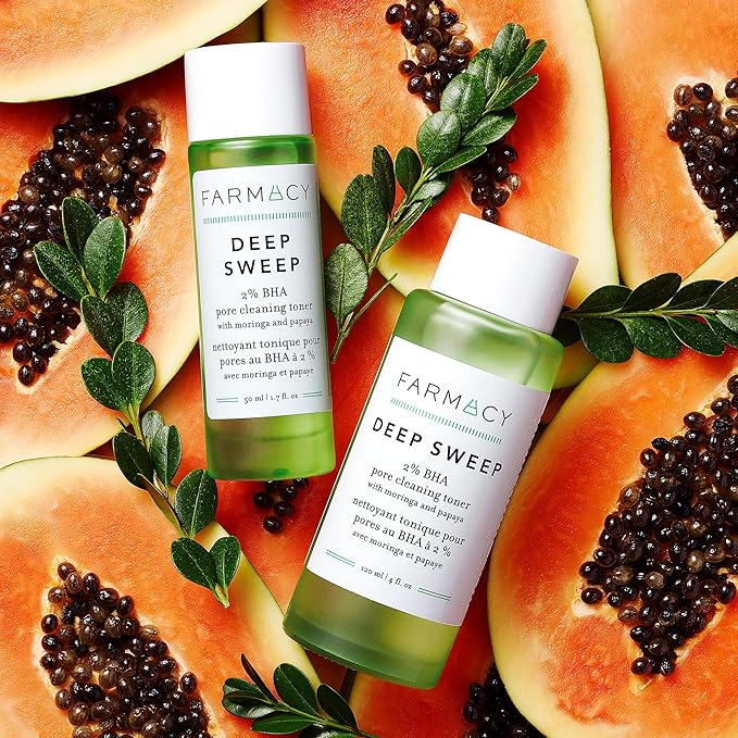 Farmacy 2% Salicylic Acid Toner for Face - Deep Sweep Gentle BHA Exfoliant for Oily Skin - Refines Texture with Papaya Enzymes & Moringa Water for a Healthy-Looking Complexion (120ml)