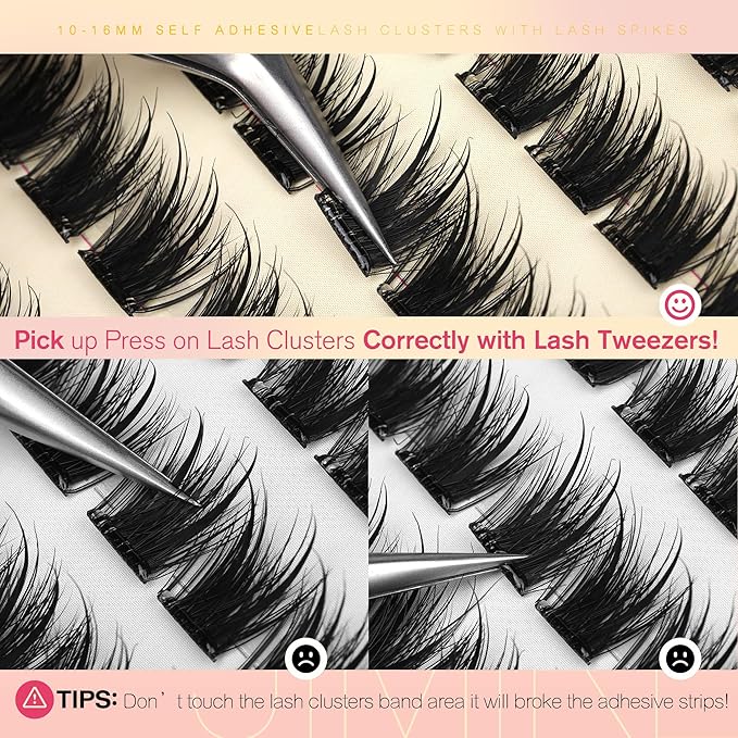 JIMIRE Self Adhesive Eyelashes Wispy Lash Clusters No Glue Needed Press on Lashes Reusable Self Adhesive Lash Clusters 10-16MM Pre-Glued Eyelash Clusters Easy to Apply 108Pcs Pack