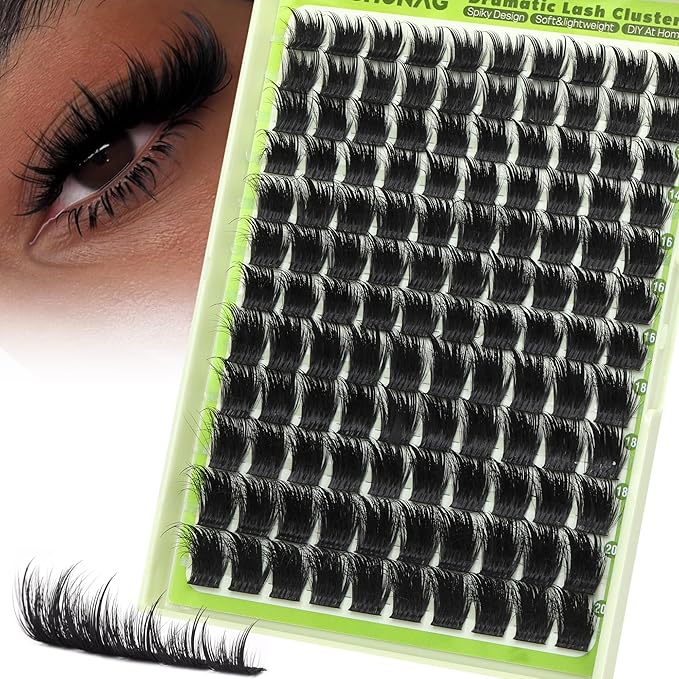 Spiky Lash Clusters 300D Fluff Eyelash Clusters 12-20mm Volume Cluster Eyelash Extensions D Curly Mink Individual Cluster Lashes with Spikes for DIY Fairy Manga Lash Extension by TOOCHUNAG