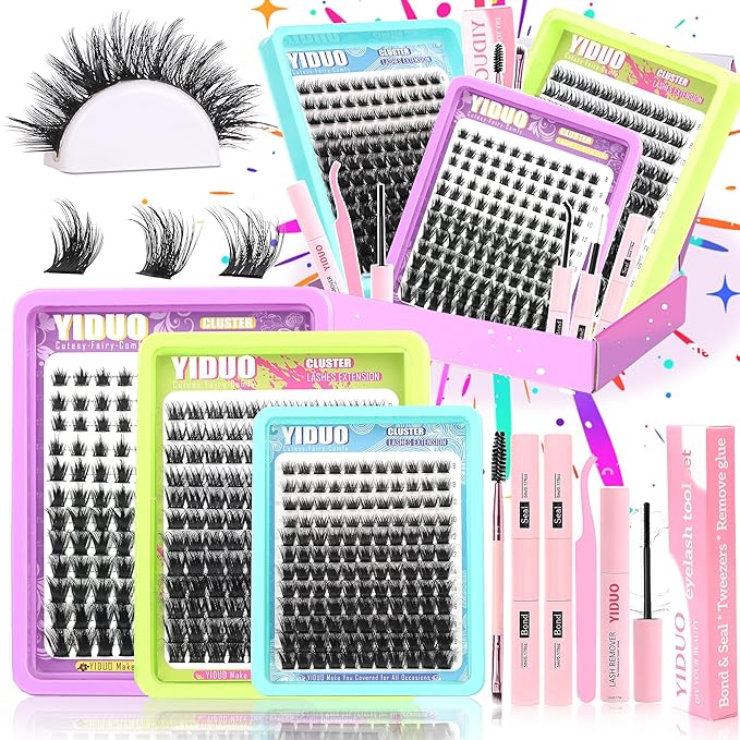 3 Styles Lash Clusters Kit Bulk Packs with 2×Bond&Seal Volume/Manga/ultra/Dramatic Eyelash Extensions 8-18mm lashes Clusters Kit Wispy D Curl Individual Fake Eyelashes Kit DIY at Home Easily