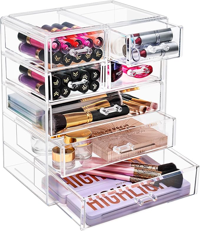 Sorbus Acrylic Makeup Organizer Set, 7-Drawer Vanity & Countertop Cosmetic Storage with Small & Wide Drawers, Clear Makeup Storage for Brushes, Lipsticks, Jewelry – Holiday Gift for Women & Teens