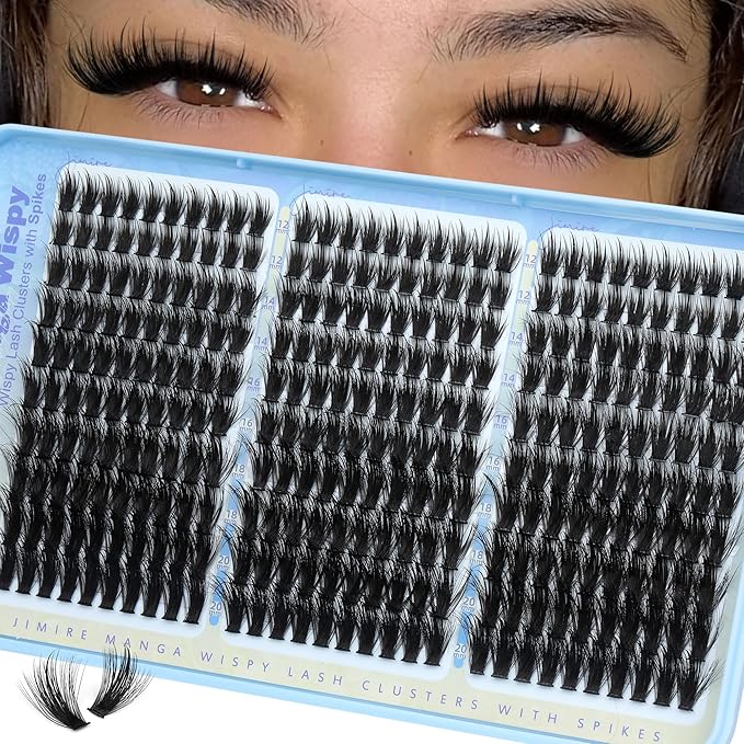 JIMIRE Manga Fairy Lash Clusters Volume Eyelash Clusters with Lash Spikes 300Pcs Wispy Cluster Eyelash Extensions 12-20MM Fluffy Individual Lashes Clusters Easy to Apply DIY Lash Extension at Home