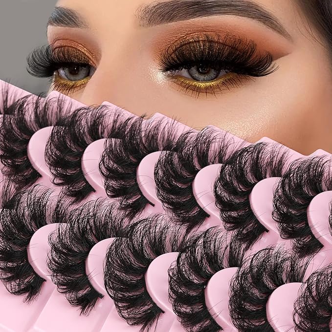 Mink Lashes Full Wispy False Eyelashes 8 Pairs D Curly Faux Mink Lashes that Look Like Extensions Dramatic Long Volume Lashes Pack by Eefofnn