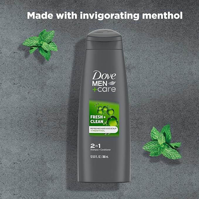 DOVE MEN + CARE Fortifying 2-in-1 Shampoo and Conditioner Fresh and Clean with Caffeine 4 Count For Everyday Care Helps Strengthen and Nourish Hair 12 oz