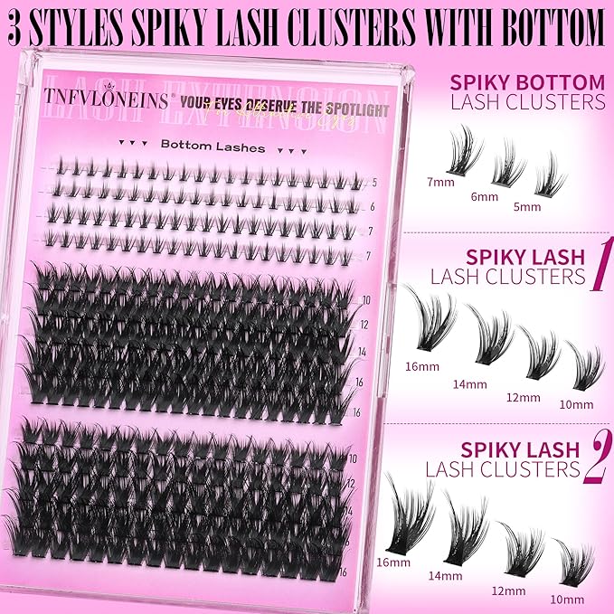 TNFVLONEINS Lash Clusters with Bottom Lashes Spiky Cluster Eyelash Extensions Wispy Eyelash Clusters DIY Individual Lashes with Spikes DIY Manga Lash Extension