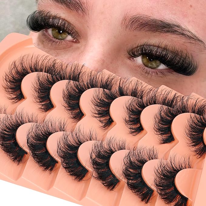 Mink Lashes Wispy False Eyelashes Fluffy D Curl Faux Mink Lashes 14mm Natural Look False Lashes Short Strips Lashes by Focipeysa