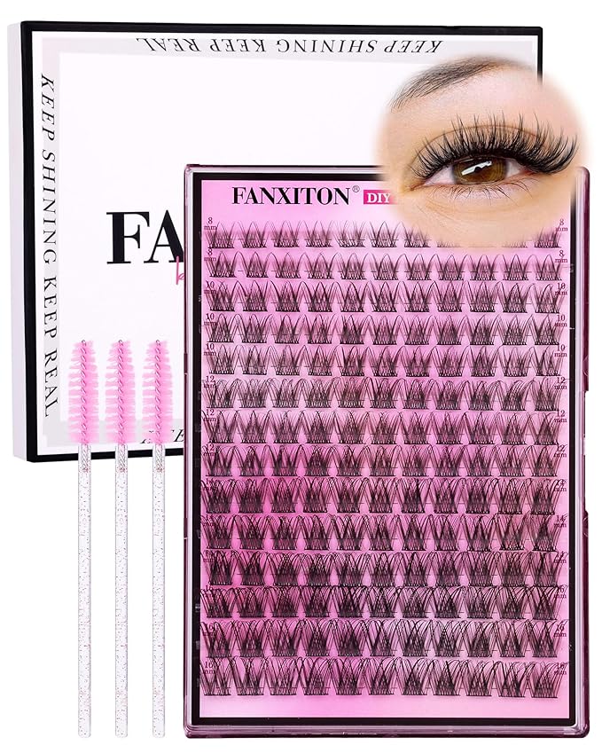 DIY Lash Extension Kit Natural Look Wispy Lash Clusters D Curl 154 Pcs Lashes Clusters with Lash Brush 8-16 mm Eyelash Extension Kit Individual Lashes Lash Cluster Kit For Beginners (No Glue)