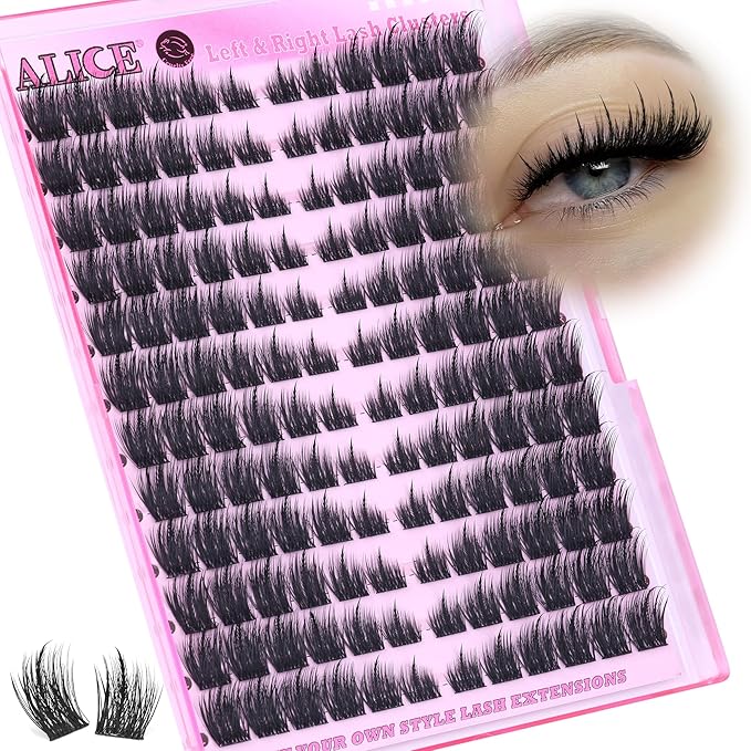 ALICE Lash Clusters Cat Eye Eyelash Clusters Wispy Fairy Cluster Eyelash Extensions Manga Individual Lashes Natural CD Curly Left & Right Lash Extension DIY Cluster Lashes with Spikes