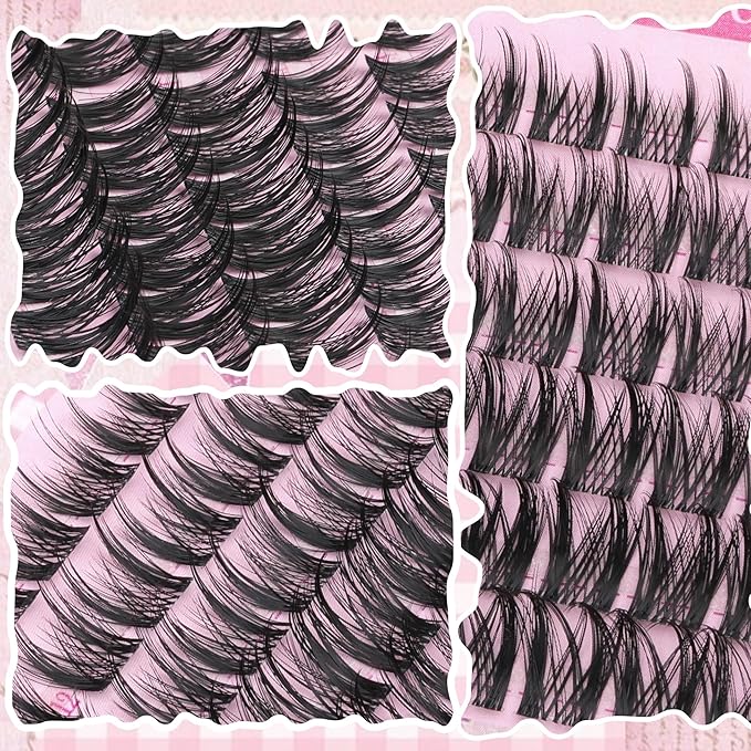 Anime Lash Clusters Fairy Eyelash Clusters Spiky Lash Extensions Natural Lash Clusters Manga C-Curly Individual Lashes Fluffy Wispy Lash Hack Clear Band Cluster Eyelash Extensions (108Pcs, 10-16MM)