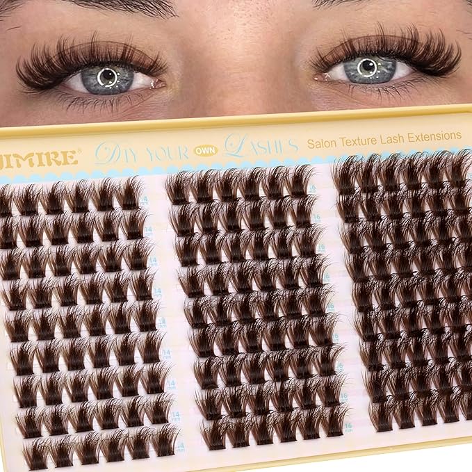 JIMIRE Manga Brown Lash Clusters Wispy Fairy Brown Eyelash Clusters with Spikes 14-18MM Fluffy Cluster Eyelash Extensions Easy to Apply DIY Dark Brown Individual Lashes Extension at Home