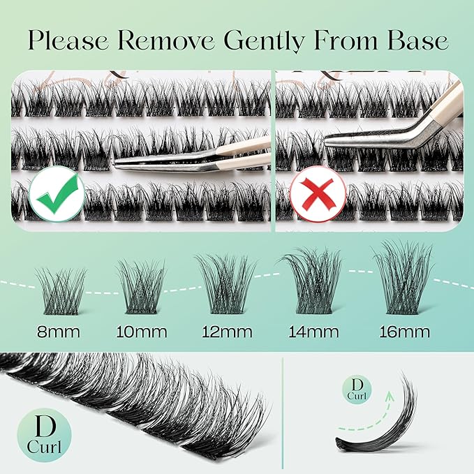 Lash Clusters 0.05mm Individual Lashes, 3D Wispy Lashes Clusters, 0.1mm Super Thin Band Resuable Natural Lashes,C Curl Faux Mink Lashes,180pcs Lash Extension (Green Lushy-C-0.05-8-16mix)
