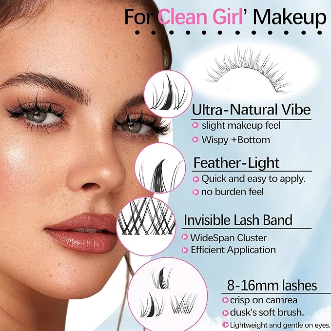Fairy Manga lashes Clusters with Bottom Lashes Clusters Kit Gift Packs 604Pcs 5-16mm Soft Extension False Eyelash D Curl Wispy Natural Wet-Look Lashes Extensions Combo Pack with Glue Removers