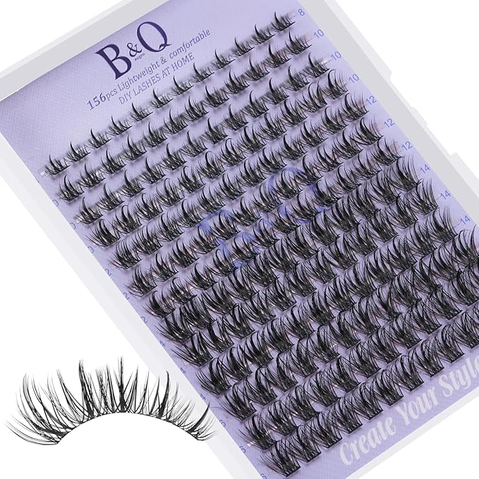 B&Q Wispy Lash Clusters Full B28,Eyelash Clusters 156PCS Comfortable band Cluster Eyelash Extensions,8-18mm Volume Individual Lashes Lightweight D Curl Lash Clusters Soft Eyelashes Natural Look(B28)