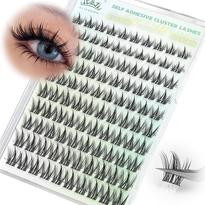 Self Adhesive Eyelashes Manga Lash Clusters 10MM-16MM No Glue Needed Eyelash Clusters Wispy Self Adhesive Lash Extensions Spiky Pre Glued Eyelash Extensions 100Pcs