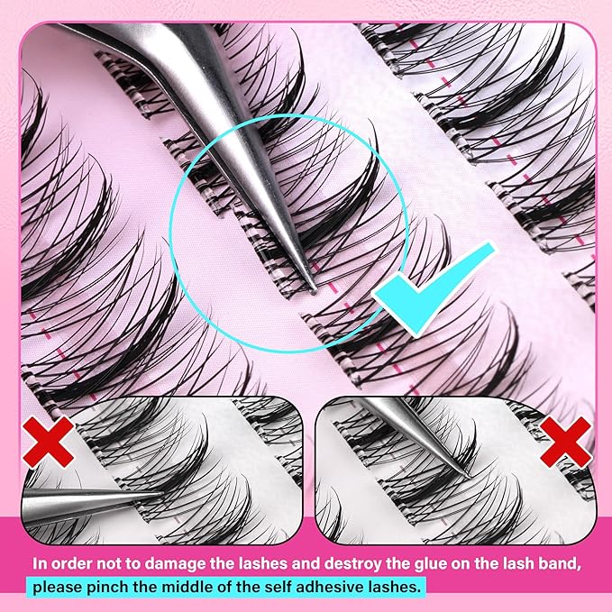 Manga Self Adhesive Eyelashes Natural Look Self Adhesive Lash Clusters With Spikes Clear Band Anime Lash Clusters C-Curly Wispy Pre Glued Lashes 8-16MM 120Pcs by Zegaine