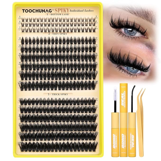 Lash Clusters Kit Spikes Manga Eyelash Clusters 300pcs DIY Lash Extension Kit with Bottom Lashes 12-20mm Anime Cluster Lashes Volume Fairy Eyelash Extensions Kit with Bond,Seal,Tweezers by TOOCHUNAG