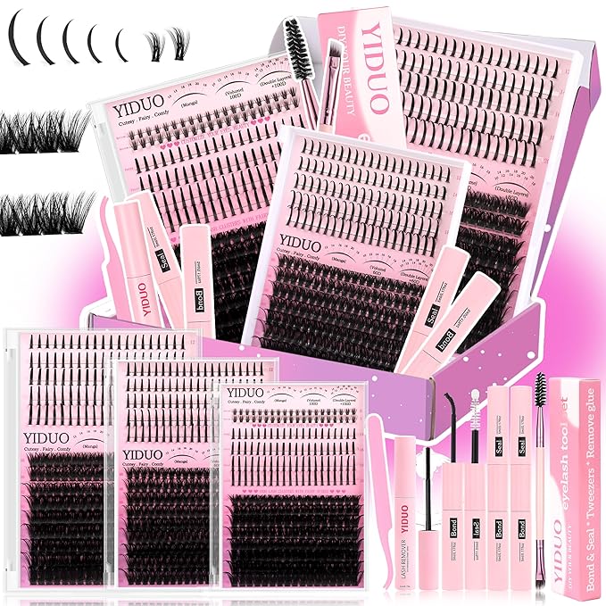 Lashes Clusters Kit with Spikes Bottom Extensions False Eyelashes 816Pcs Bulk Packs with 2X Bond&Seal Volume D Curl Wispy Individual Fake Eyelash Wholesale Large Pack for Beginners Gift Choice