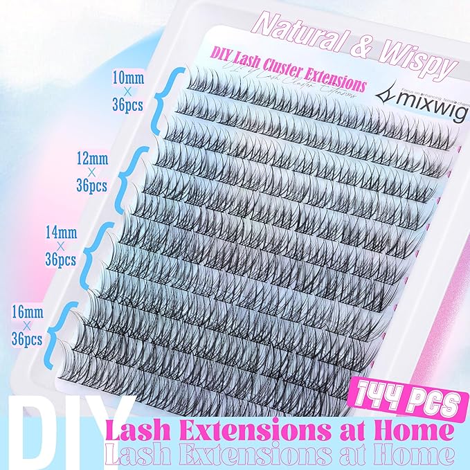 Individual Lashes Clusters Natural Lash Extensions 10-16 MM Wispy Eyelash Clusters 144 pcs Eyelash Extension C-Curly Lash Extensions by Lvmixwig