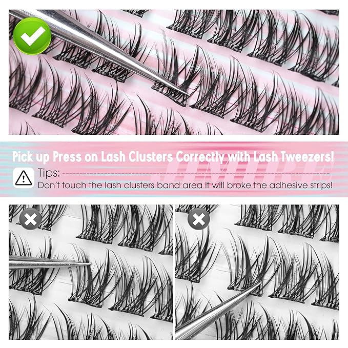 JIMIRE Manga Self Adhesive Eyelashes Natural Look 11-13MM Wispy Pre Glued Lashes Clusters Anime Press on Lash Clusters Reusable Self Adhesive Eyelash Clusters Quick to Wear