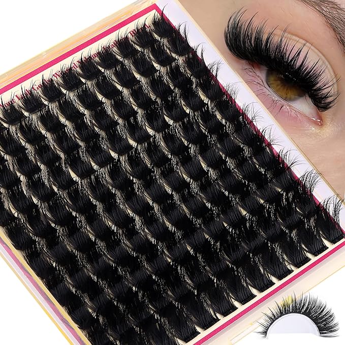 FANXITON 3D Volume Lash Clusters with Spiky 12-18mm Long Lash Extension Wispy Eyelash Clusters Fluffy DIY Eyelash Extensions for Dramatic Salon Look at Home