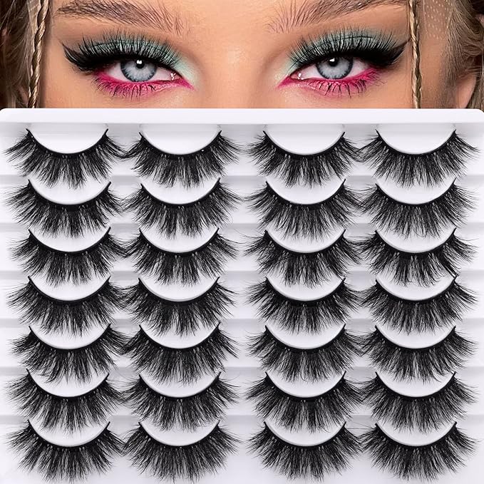 Newcally Lashes False Eyelashes Dramatic 20MM Faux Mink Lashes Pack 14 Pairs Wispy Long Thick Volume Strip Eye Lashes Multipack