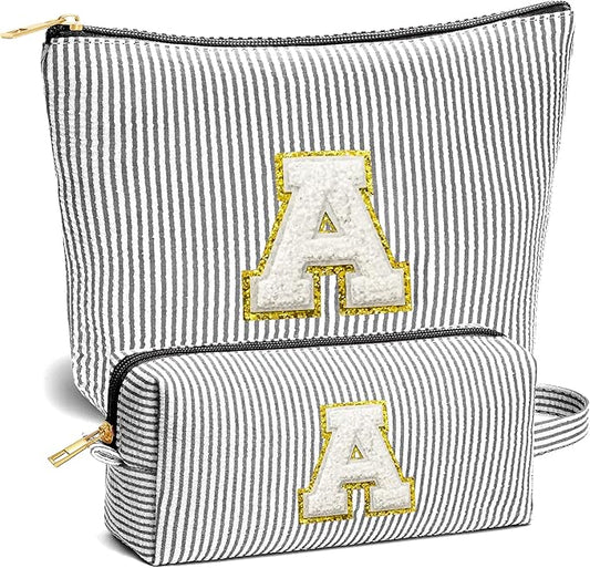 Teacher Christmas Gifts for Women - Teacher Appreciation Gifts, 2025 Xmas Birthday Gift for Teachers, Initial Makeup Bag for Teachers, Black A