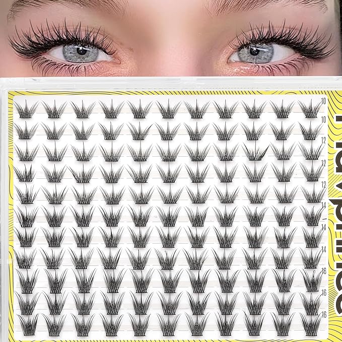 Wispy Lash Clusters Spiky Eyelash Extensions Fairy Lash Extension CC-Curly Cluster Lashes Individuals Natural Look DIY Eyelash Clusters Wet Look Soft Featherlight 10-16MM