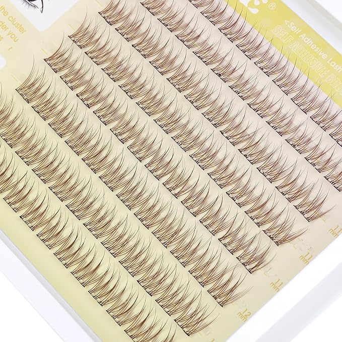JIMIRE Brown Self-Adhesive Eyelashes Press on Lashes Clusters, Natural Look Pre-Glued Lash Clusters No Glue Needed Wispy 10-12MM Individual Lashes Brown Cluster Eyelash Extensions