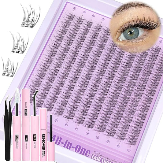 Natural Lash Clusters Kit Invisible Band Wispy Lash Extensions Kit Short 11-13mm DIY Eyelash Extensions Individual Cluster Lashes Kit with Lash Remover by ALICE