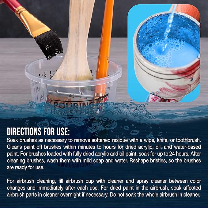 Master Airbrush Cleaner, 16-Ounce Pint Bottle - Fast Acting Cleaning Solution, Quickly Remove Water-Based Acrylic Paint, Watercolor, Makeup - Clean Clogged Airbrushes, Brushes, Artist Tools