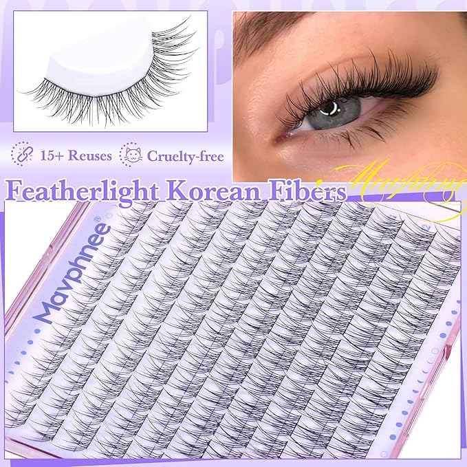 Mavphnee Lash Clusters Natural Cluster Eyelash Extensions 9-12MM Short Cluster Lashes Individuals C-Curly Lash Extension 120Pcs Individual Eyelashes Clusters for Clean Makeup