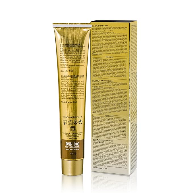 MOEHAIR 9NN Permanent Hair Color (Very Light Blonde Intense) | Hair Color for 100% Gray Coverage | Infused with Keratin | Adds Shines & Smoothens Hair | Non-Drippy | Double Pigmented (3.38 Fl. Oz)