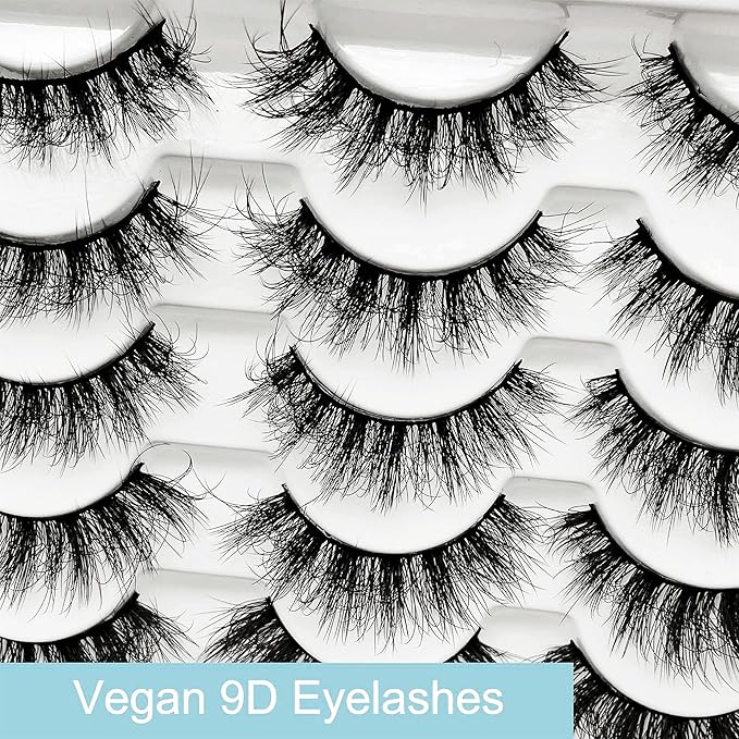 Yasnai Lashes False Eyelashes Fluffy Faux Mink Lashes Natural Eyelashes 14 Pairs Pack 9D Wispy Cat Eye Fake Lashes
