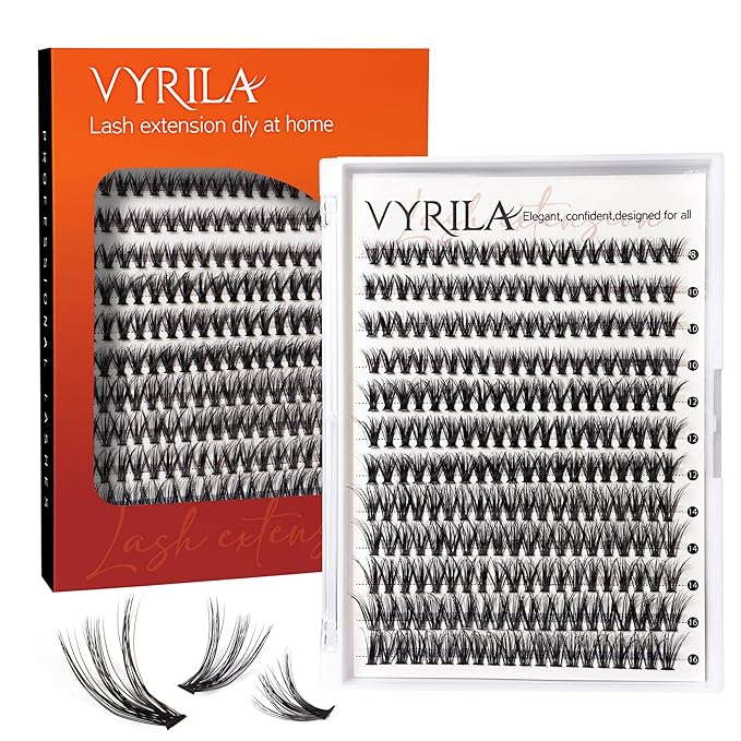 Lash Cluster 240pcs Individual Lashes,8-16mm Diy Lash Extension,C Curl Lash Clusters Wispy,3D Natural Lash Clusters Look Like Eyelash Extension DIY at Home (Orange 40P-C-8-16mix)