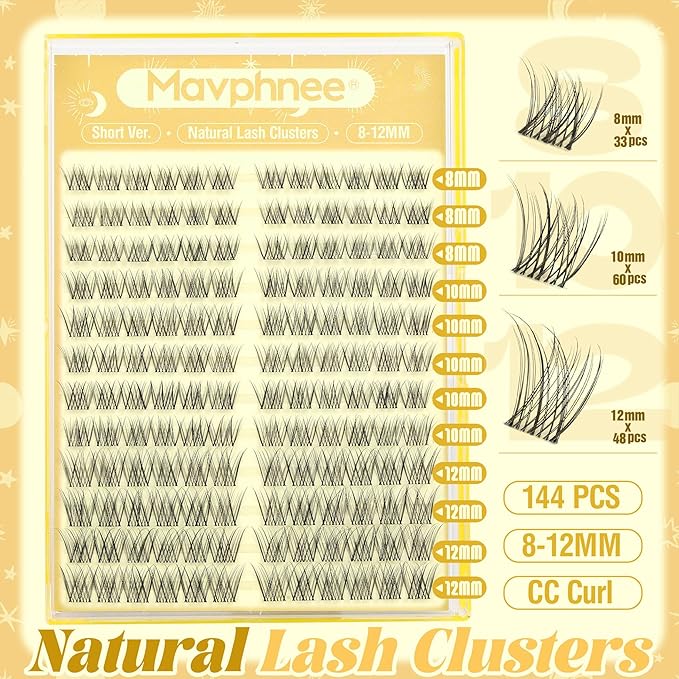 Short Lash Clusters Natural Cluster Eyelash Extensions 8-10-12MM Clear Band Cluster Lashes Extensions Wispy Individual Lashes CC-Curly Eyelash Clusters Pestañas Postizas Naturales 144Pcs DIY Lashes