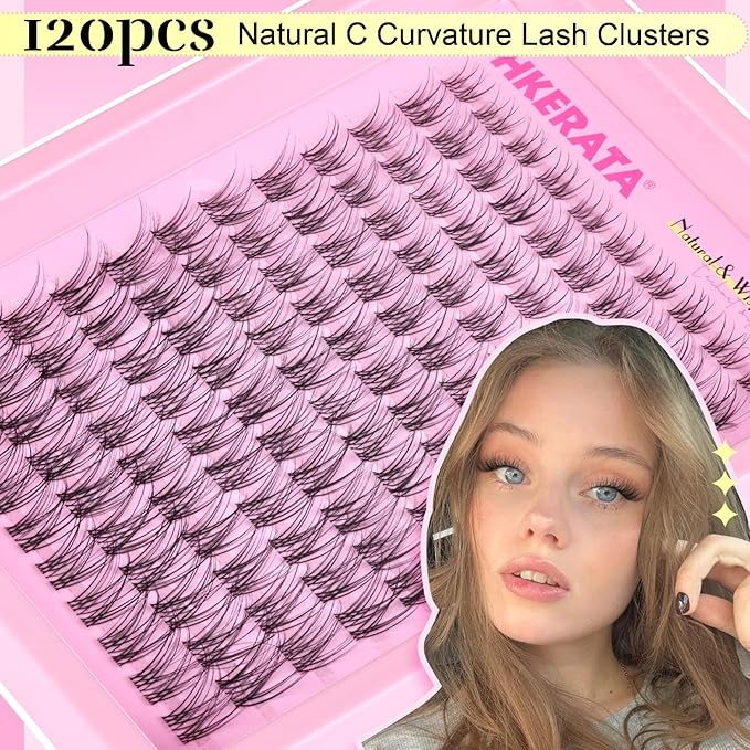 Natural Lash Clusters Invisible Band Eyelash Clusters Wispy Lashes Clusters 120 pcs C Curvature Cluster Eyelash Extensions DIY Thin Clear Band Individual Lashes at Home, 8-16mm