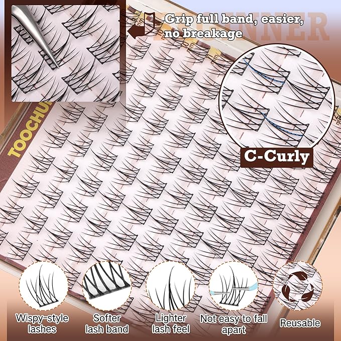 Manga Lash Clusters 9-12mm Short Eyelash Clusters Natural Wispy Individual Lashes C Curve Cluster Eyelash Extensions 0.05mm Thin Band False Eyelashes for Everyday-Use by TOOCHUNAG