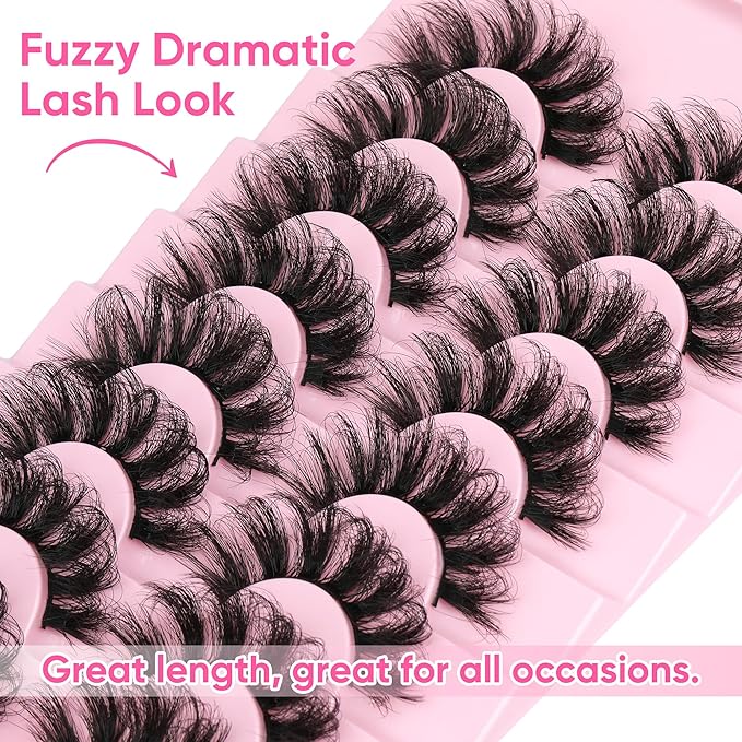 Mink Lashes Full Wispy False Eyelashes 8 Pairs D Curly Faux Mink Lashes that Look Like Extensions Dramatic Long Volume Lashes Pack by Eefofnn