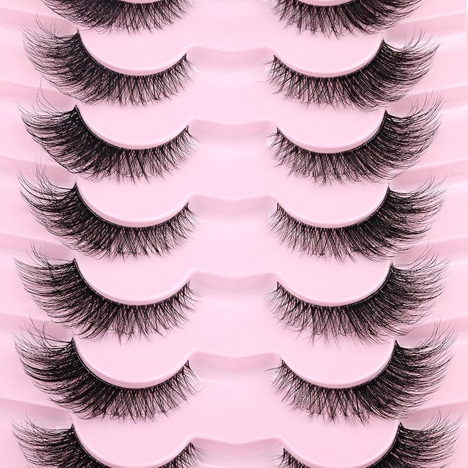 Fox Eye Lashes Wispy Eyelashes Natural Look Clear Band Lashes Fluffy Faux Mink Lashes Strip Natural False Lashes Pack by GVEFETIEE 8 Pairs