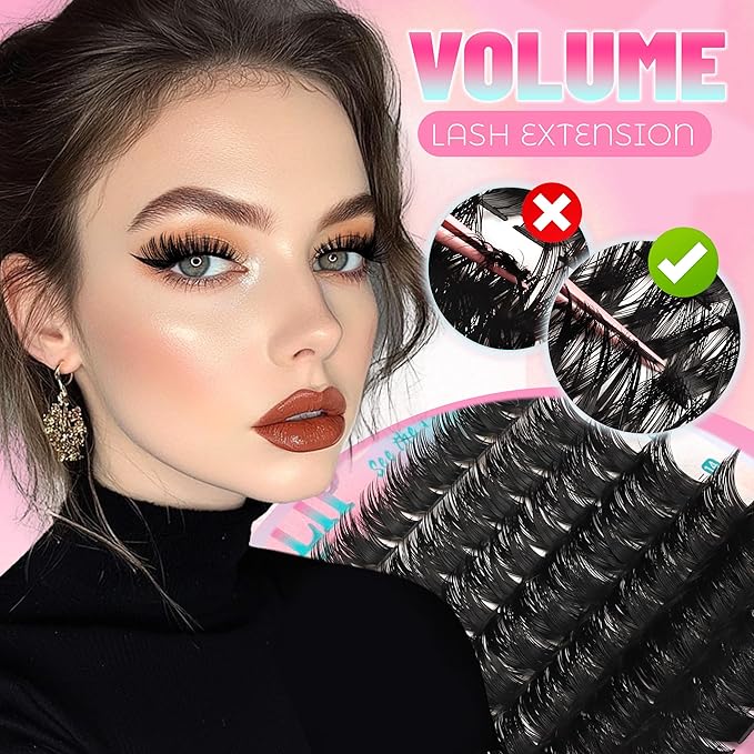 Lash Clusters Dramatic Thick Eyelash Extensions 188Pcs 100D 200D Fluffy Volume Lash Extensions Salon Quality Thick Individual Lashes for DIY Dramatic Look at Home (100D+200D)