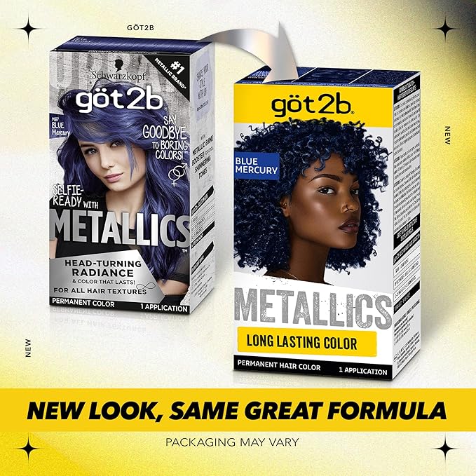 got2b Metallics Permanent Hair Dye, Blue Mercury M67, Hair Color for Women & Men, Formulated with Metallic-Shine Booster for Cool, Shimmering Tones, Lasts Up to 30 Washes, 1 Kit