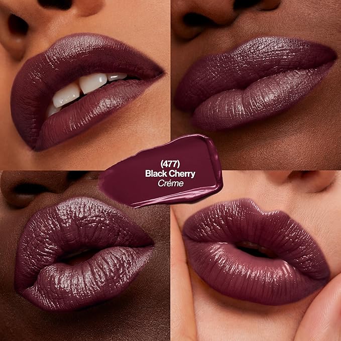 REVLON Super Lustrous Lipstick Gift Set, 5-Piece, Creamy Formula, Moisturized Feel, 755 Bare It All, 477 Black Cherry, 535 Rum Raisin, 805 Candied Rose, 810 Uncut Ruby