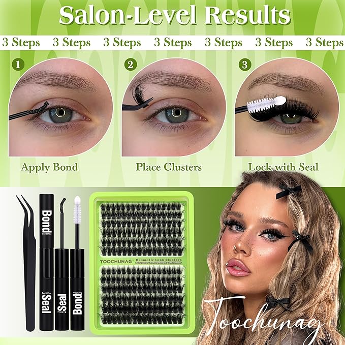 Thick Lash Clusters Kit 12-24mm Long Fluff Cluster Eyelash Extensions 180D+240D D Curly Individual Lashes Clusters Kit DIY Lash Extension Kit with Lash Bond and Seal for Eyelash Clusters by TOOCHUNAG
