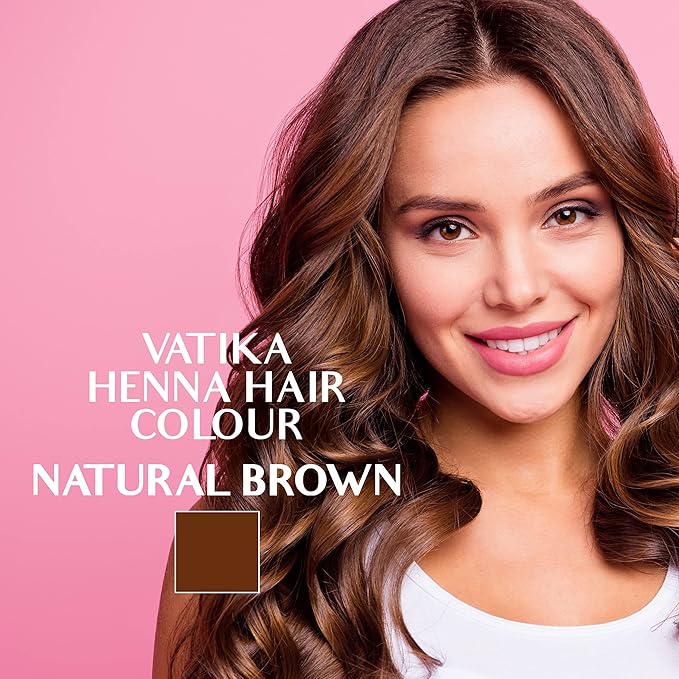Vatika Naturals Permanent Hair Dye Natural Brown, 100% Grey Coverage, Ammonia-Free, for Long-Lasting Color, No Damage, for Healthy, Vibrant Hair - 18 Sachets X 10g (Natural Brown, Pack of 3)