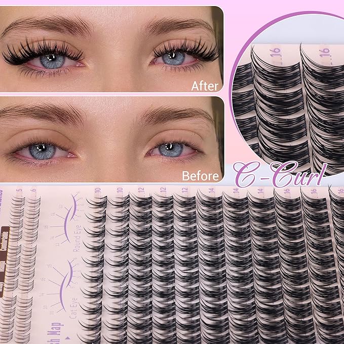 Manga Lash Clusters Natural Eyelash Clusters Wispy Lashes Clusters Anime 10-16mm Cluster Eyelash Extensions Fairy Individual Lashes with Bottom Lashes C Curly DIY Cluster Lash Extensions by Ruairie