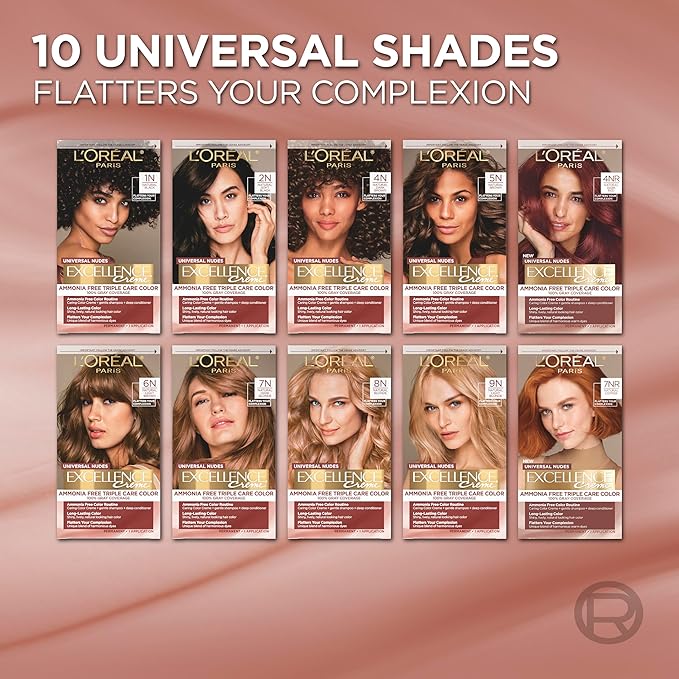 L’Oreal Paris Excellence Universal Nudes Permanent Hair Color, Ammonia Free Hair Dye for Gray Hair Coverage, 4N Natural Dark Brown, 1 Hair Dye Kit